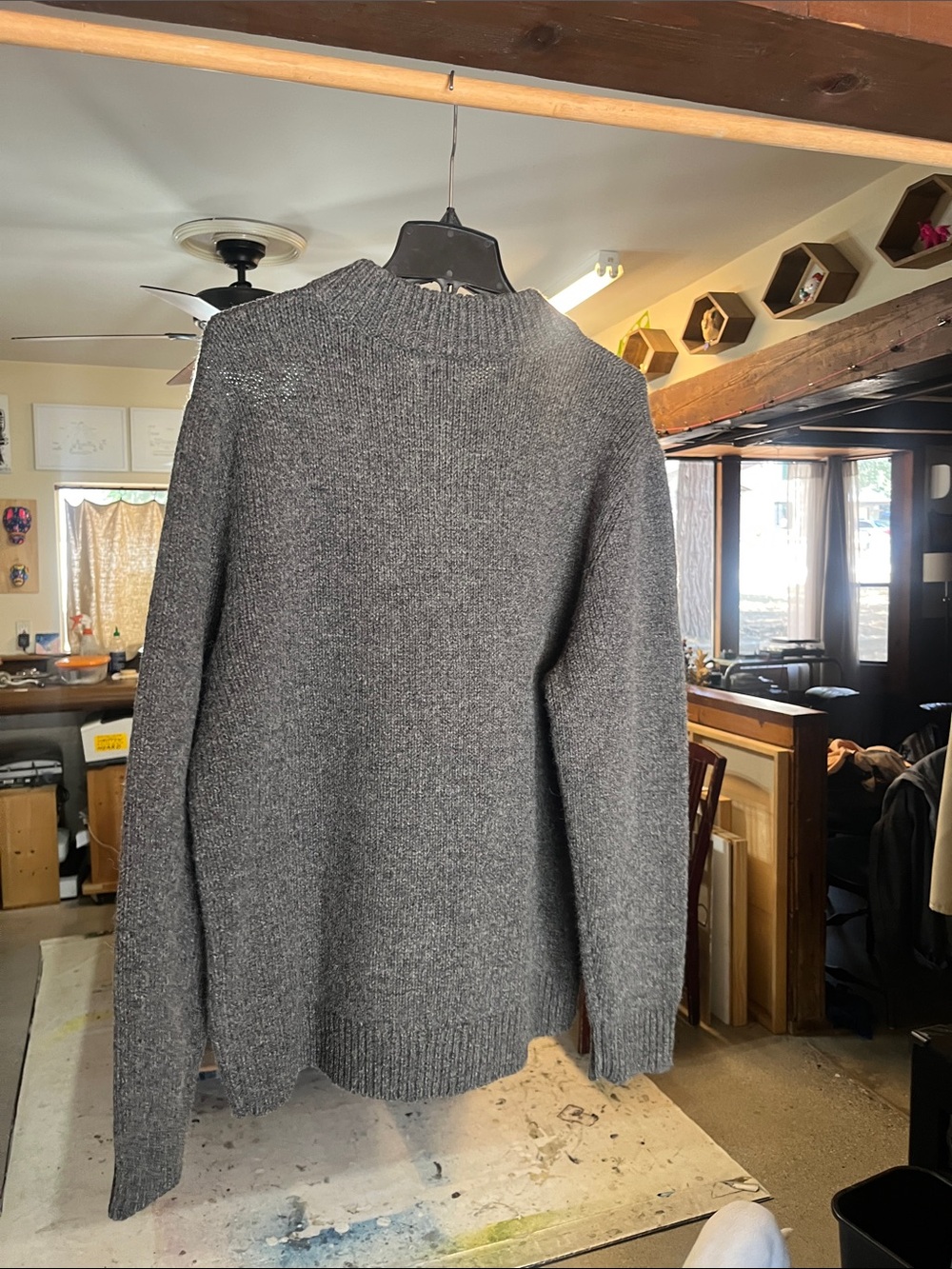 L.L. Bean Men's Charcoal Crewneck Lambswool  Sweater - Picture 3 of 7